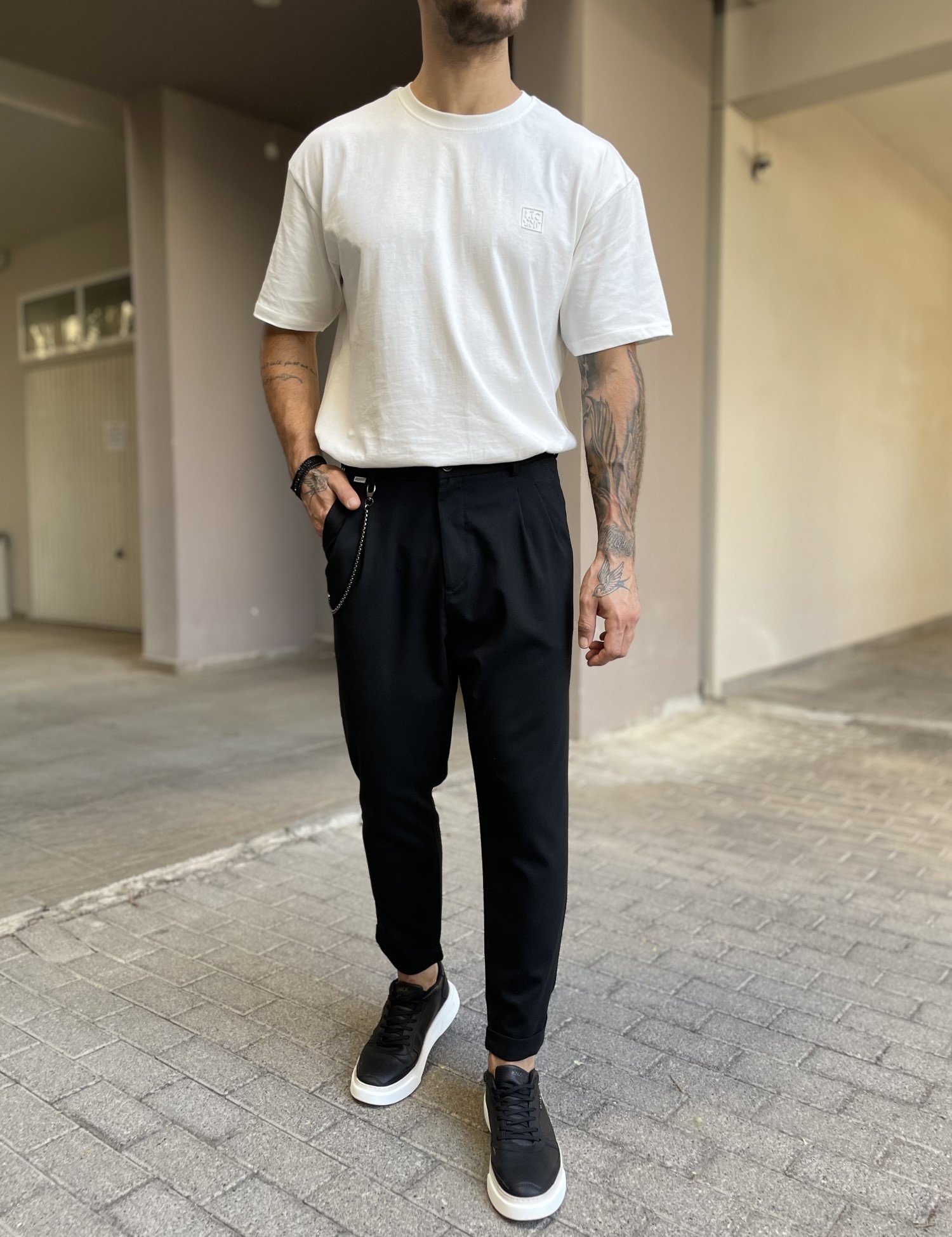 Joggermen ανδρικό μαύρο υφασμάτινο παντελόνι με πιέτες και λάστιχο στην μέση 2003 φωτογραφία